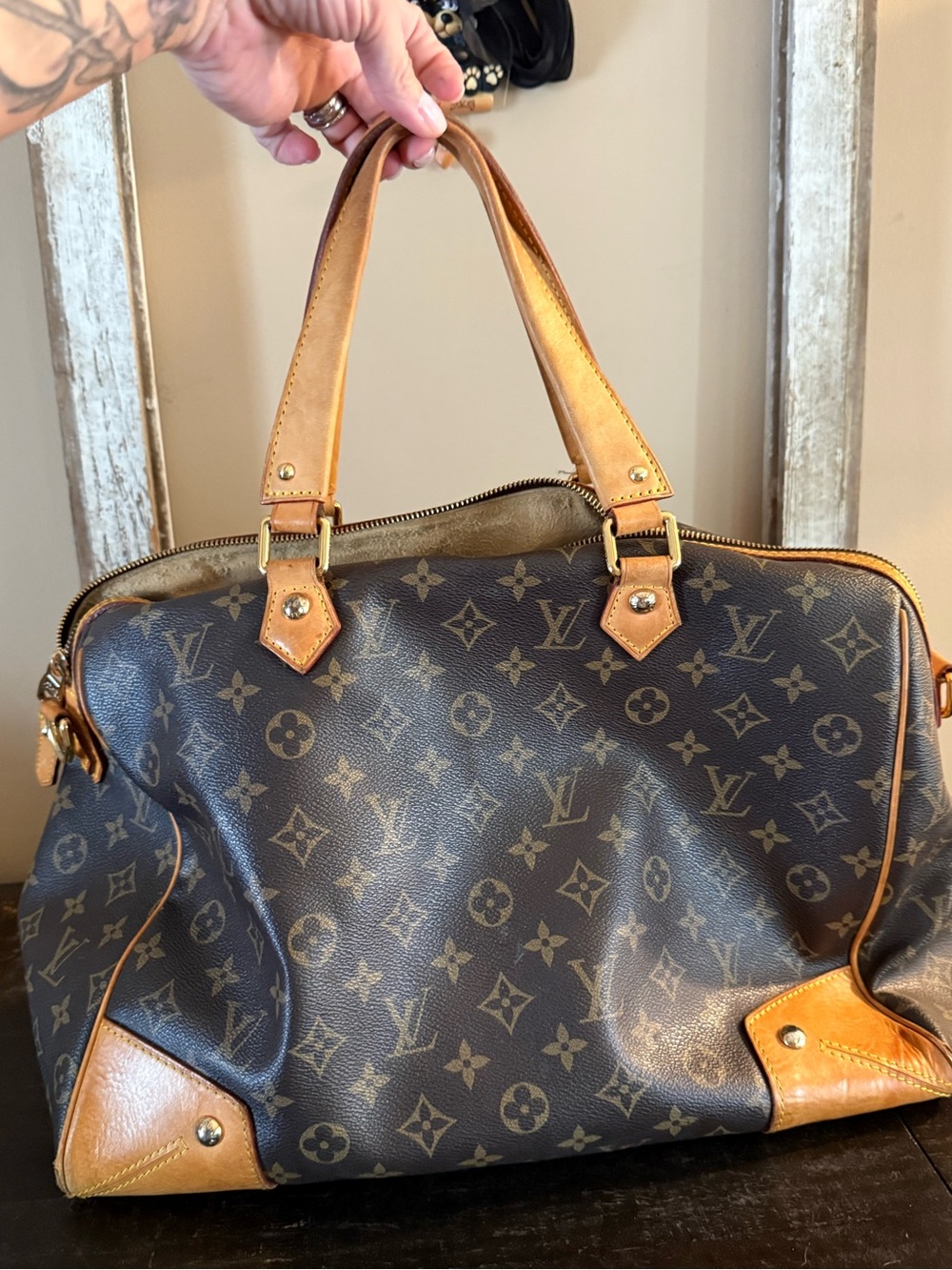 Louis Vuitton Brown Monogram Canvas LARGE Satchel with Tan Leather Trim PROJECT - Picture 5 of 15